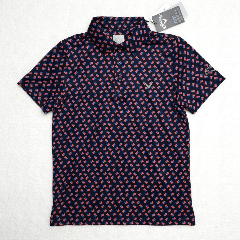 Callaway Boys Golf Polo Youth/Kids Stretch Travel Shirt USA American Flag Print